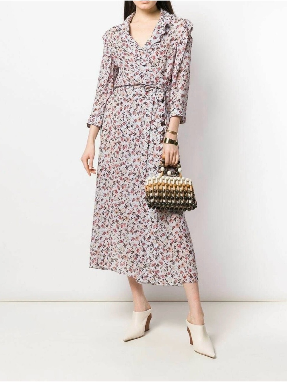CHLOE Floral Scalloped Georgette Maxi Wrap Dress Duster Size Fr 42